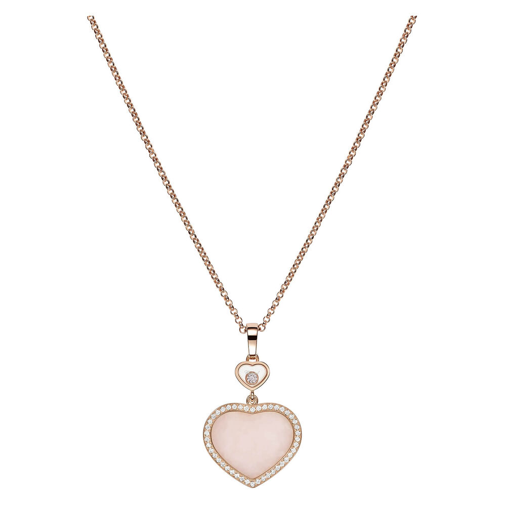 Chopard Happy Hearts 18ct Rose Gold Pink Opal 0.24ct Diamond Pendant image number 0