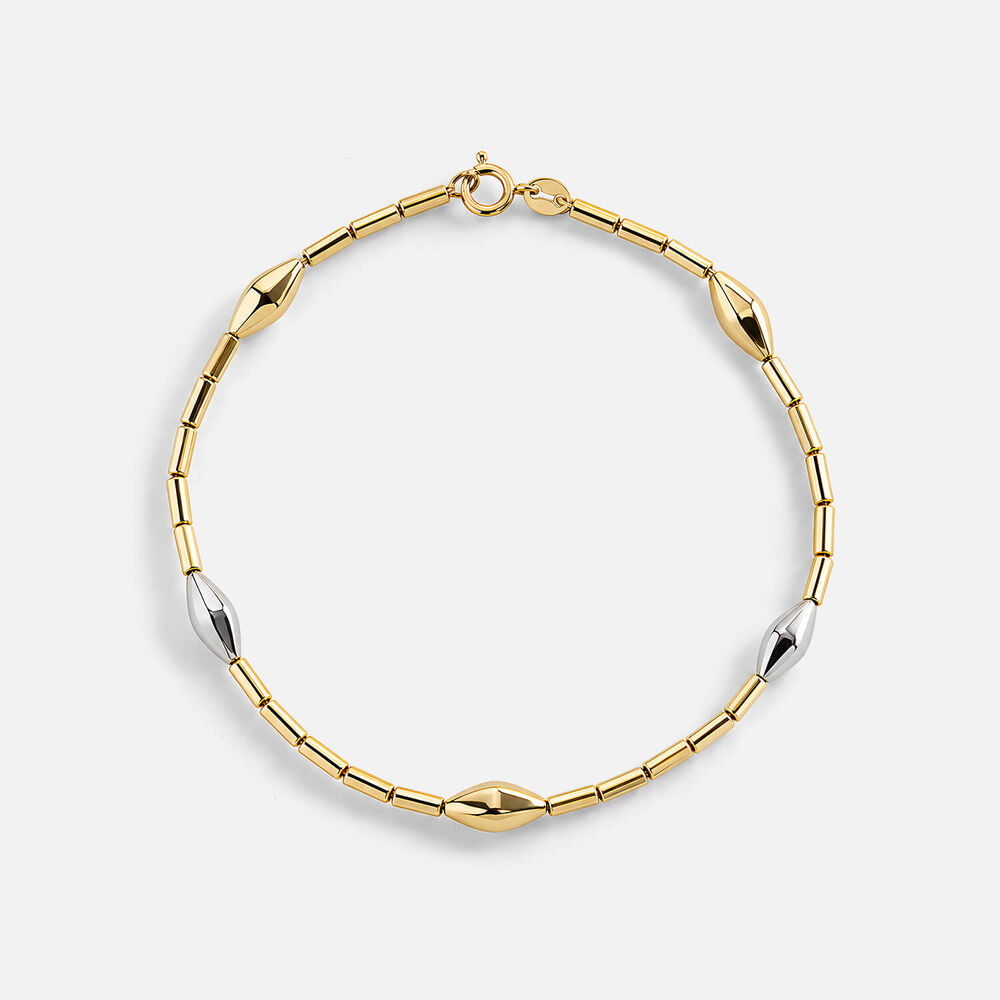 9ct Yellow & White Gold 3D Bead and Barrel Bracelet
