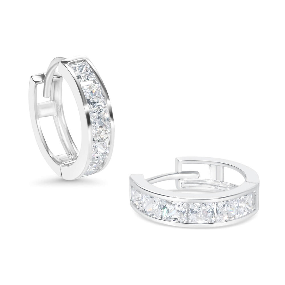 CARAT* London Silver Waverly Princess Bezel Hoops Earrings image number 0