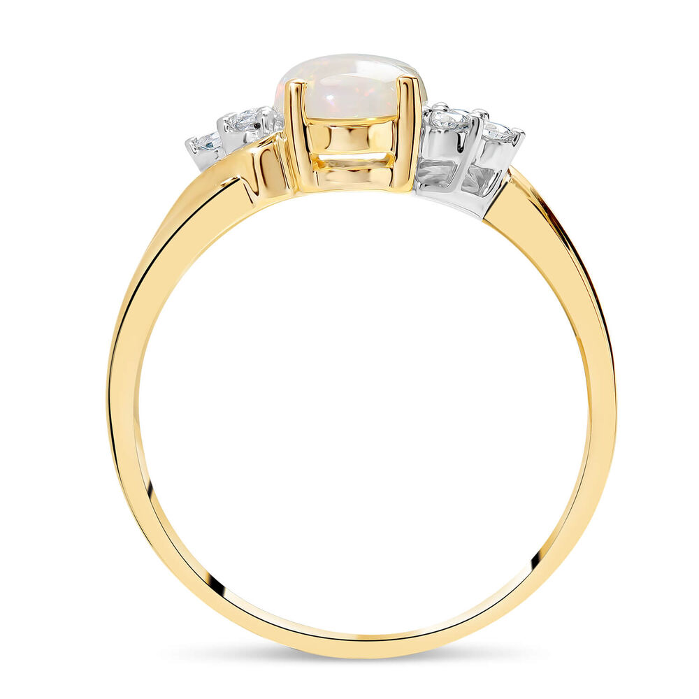 9ct Yellow Gold 0.10ct Diamond & Opal Ring image number 2