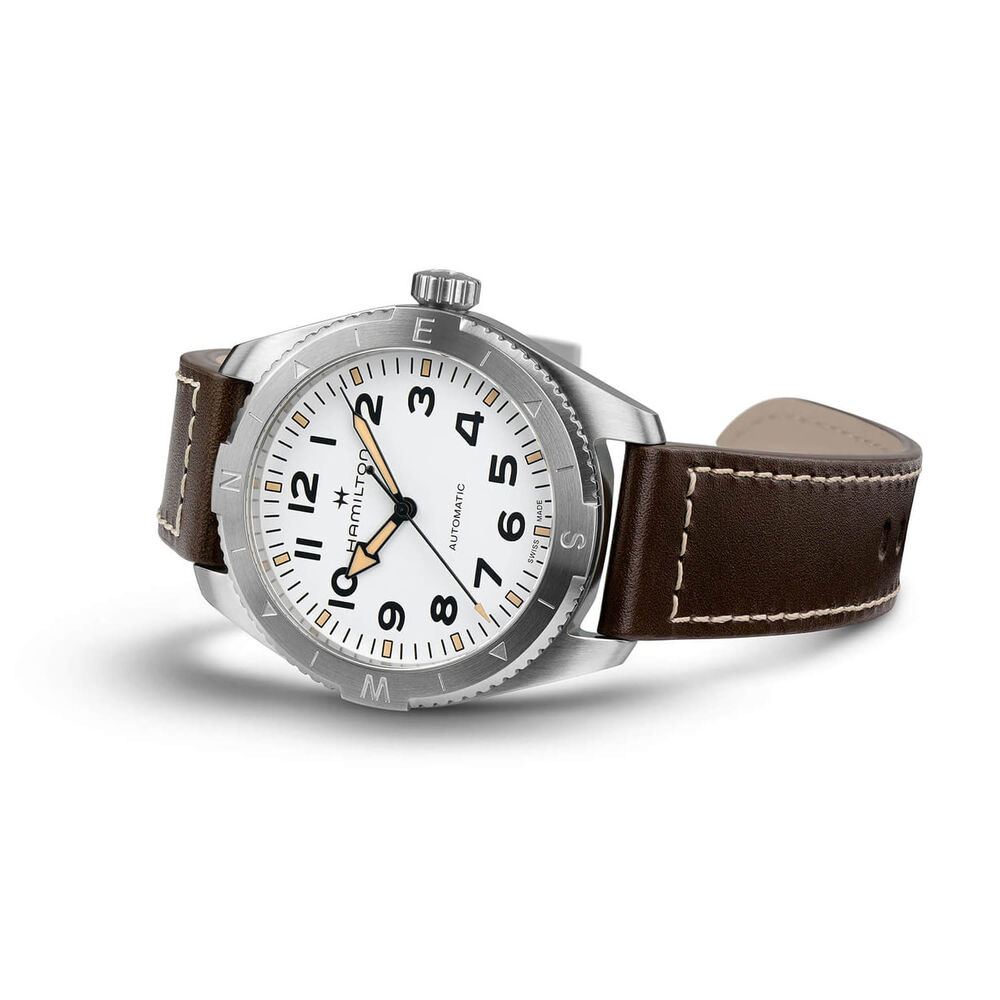Hamilton Khaki Field Expedition Auto 41mm White Dial Brown Strap Watch