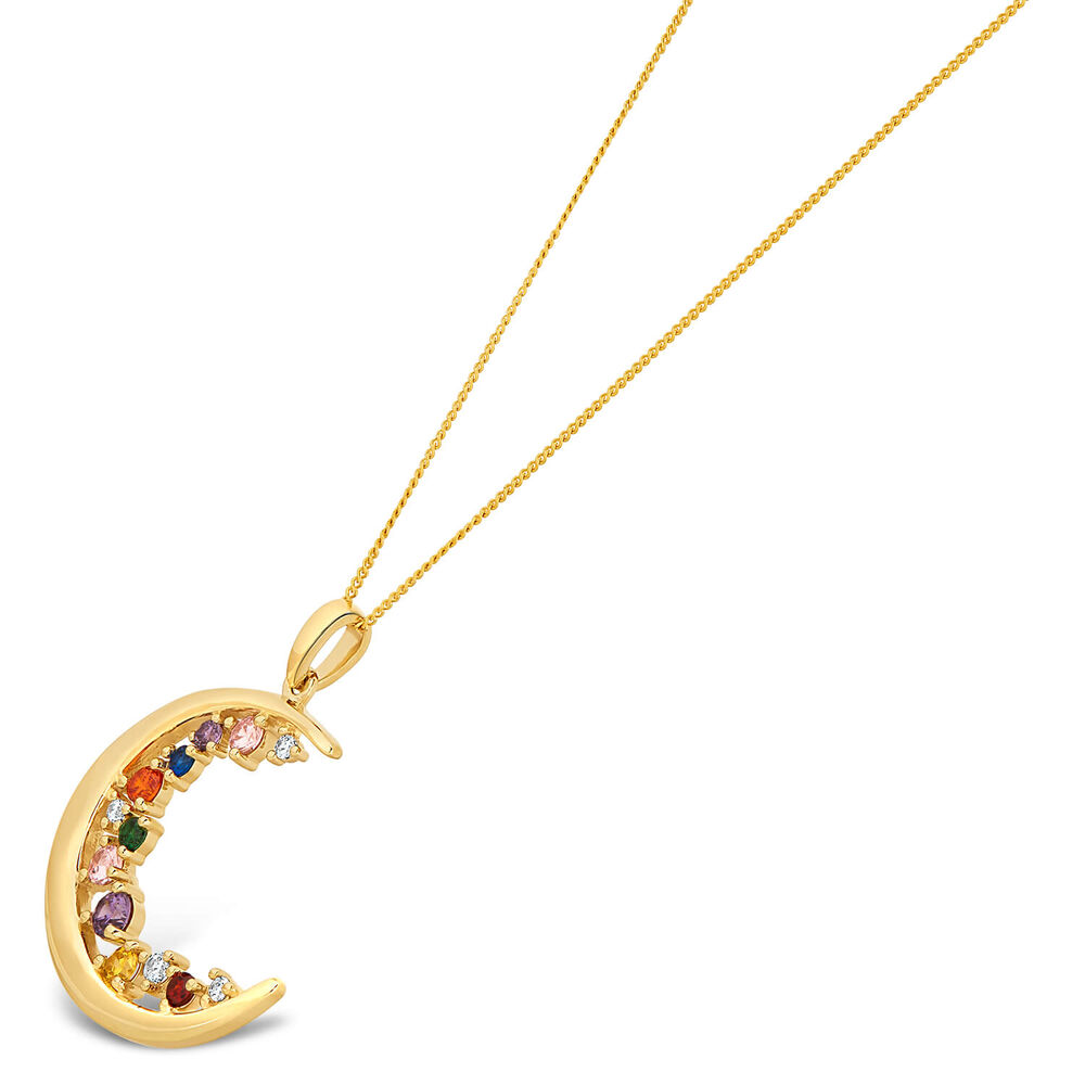 9ct Yellow Gold Multi Colour Half Moon Pendant (Chain Included) image number 1