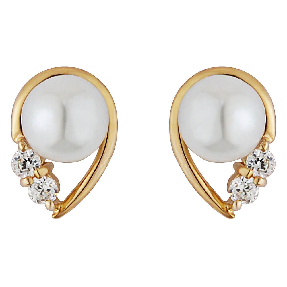 9ct gold freshwater cultured pearl and cubic zirconia stud earrings