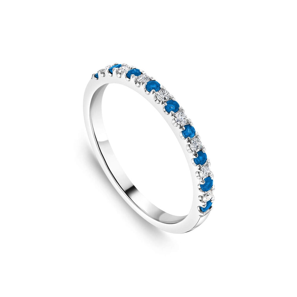 9ct White Gold Sapphire & 0.09ct Diamond Claw Set Eternity Ring