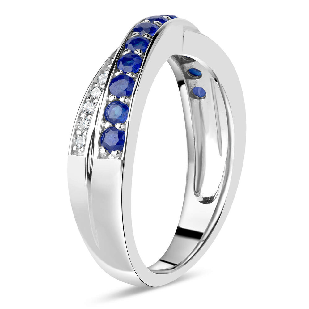 9ct White Gold Diamond and Sapphire Crossover Ring image number 3