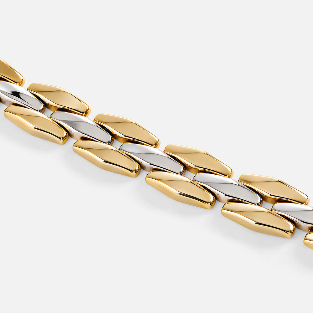 9ct Yellow & White Gold Three Row Polished Oval Link Bracelet