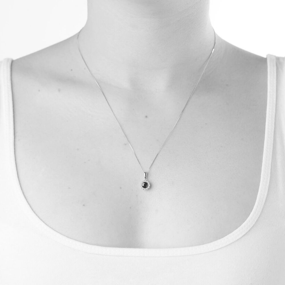 9ct White Gold Diamond and Sapphire Round Halo Pendant image number 4