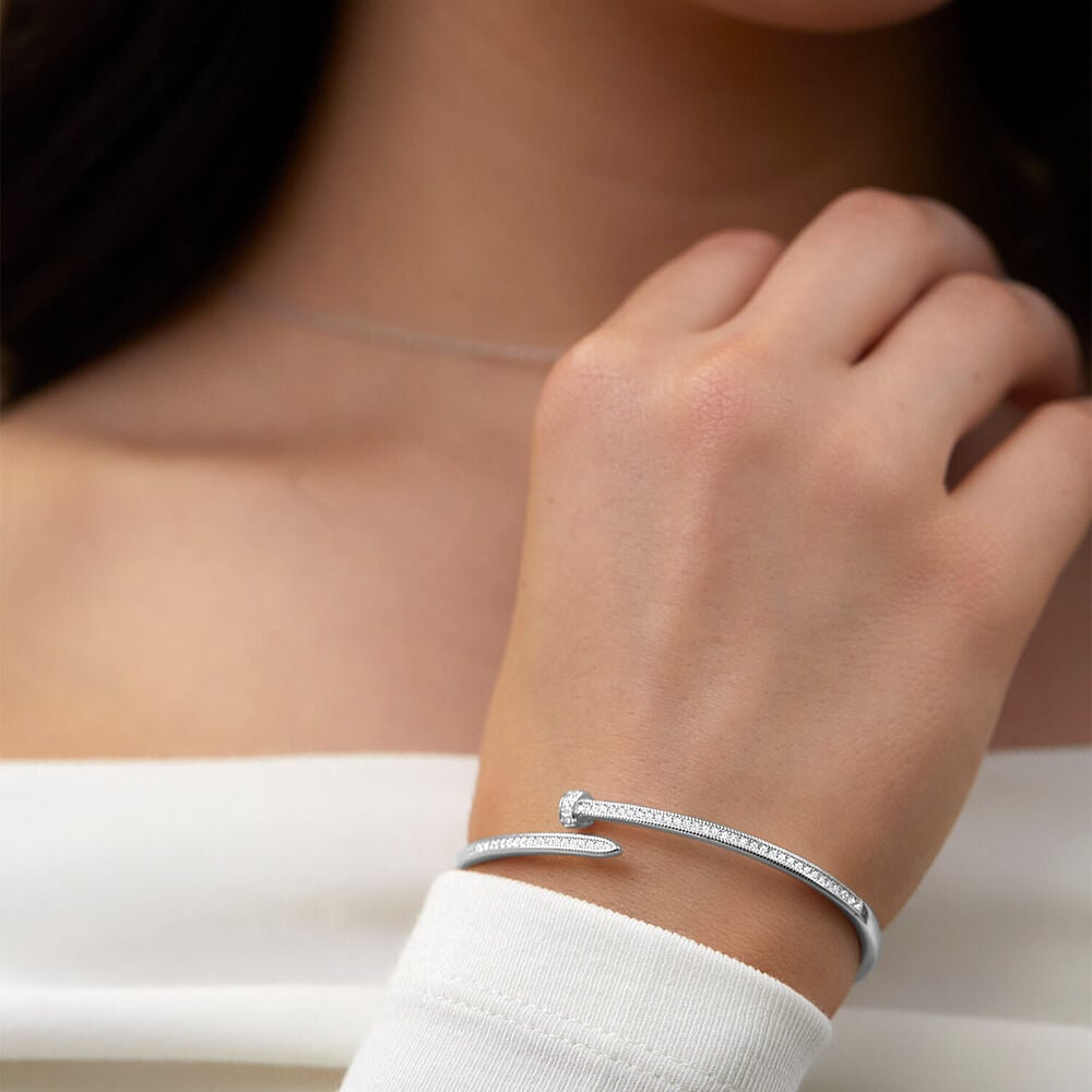 Sterling Silver Cubic Zirconia Open Nail Bangle image number 6