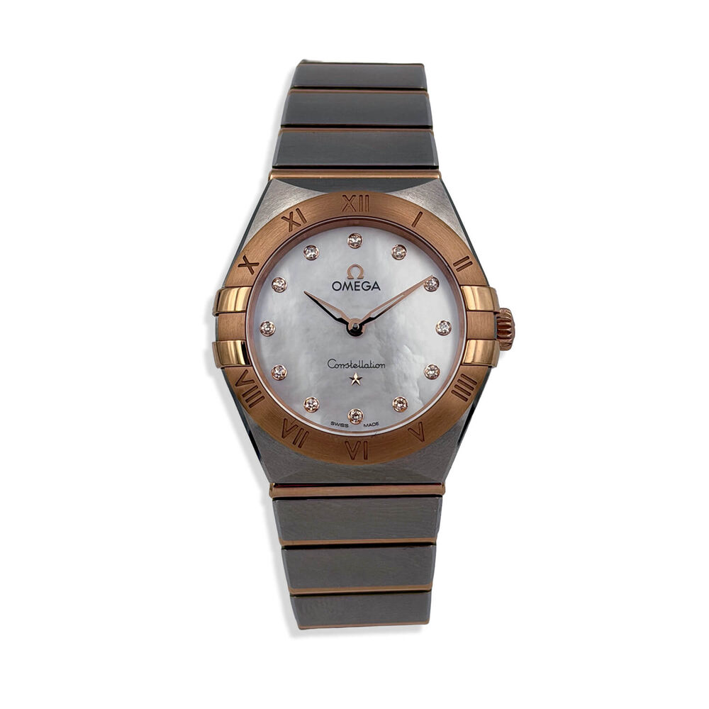 Pre-Owned OMEGA Constellation 28mm MOP Dial Diamond Dots Sedna Gold & Steel Bracelet Watch image number 0