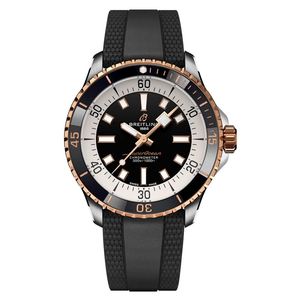 Breitling Superocean Automatic 42 Black Dial Rose Gold Bezel Strap Watch image number 0