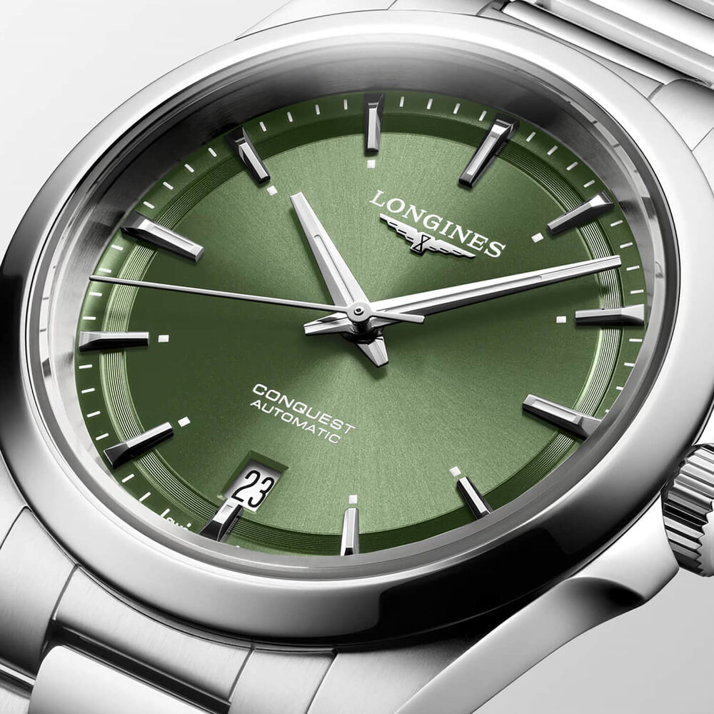 Longines Conquest 38mm Green Dial Steel Bracelet Watch image number 1