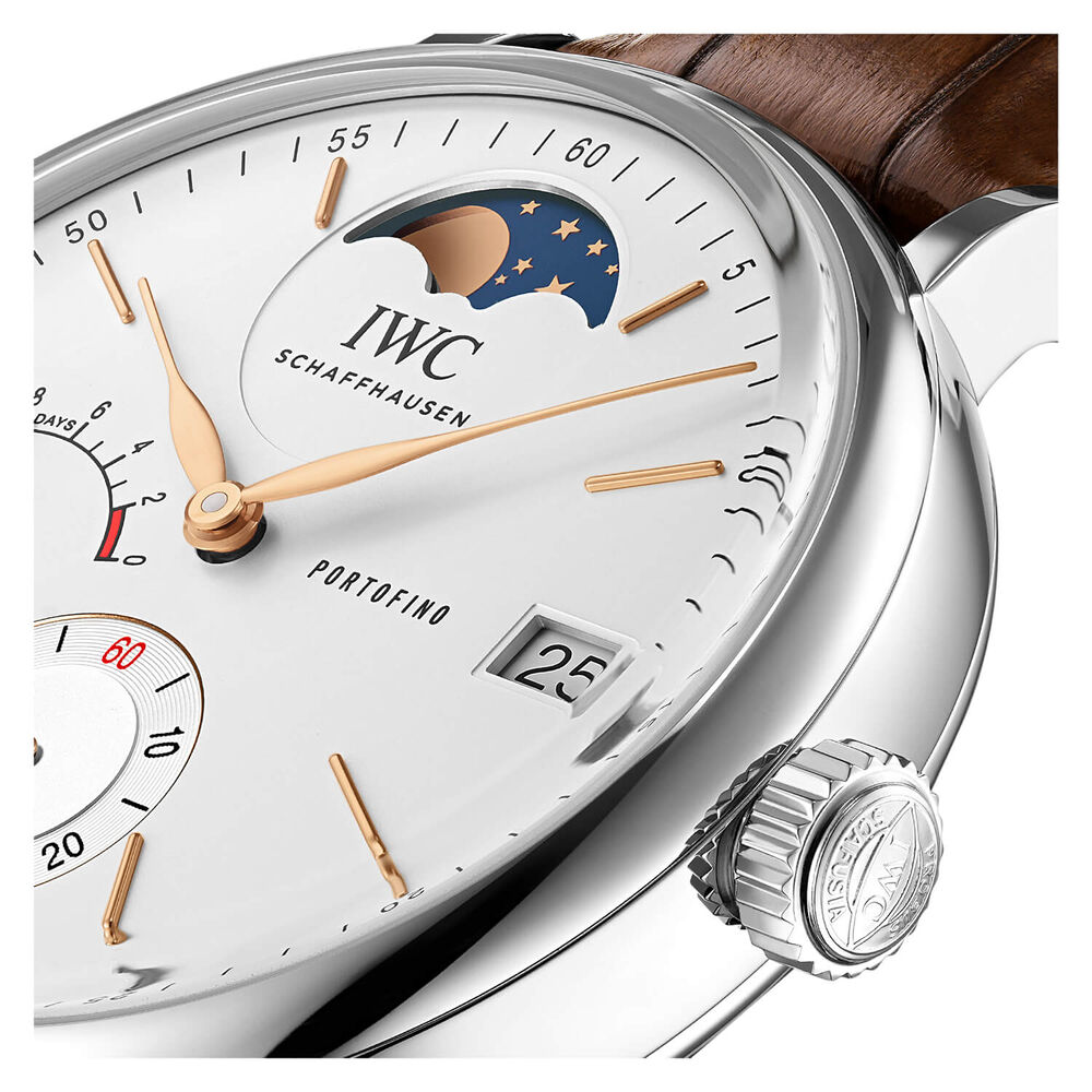 IWC Schaffhausen Portofino Hand-Wound Moon Phase Silver Dial Brown Strap Watch image number 2