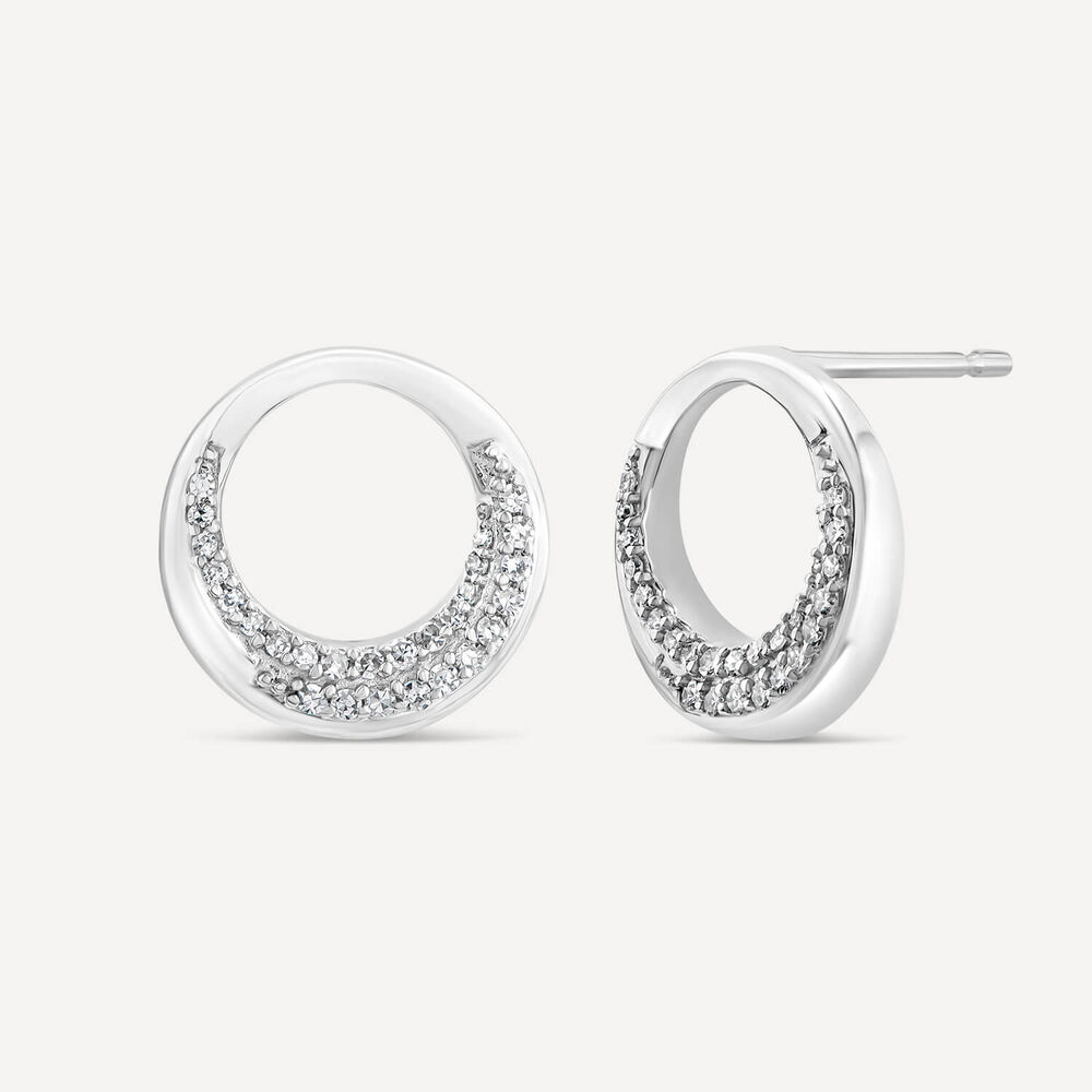 9ct White Gold 0.12ct Diamond Pave Open Circle Stud Earrings