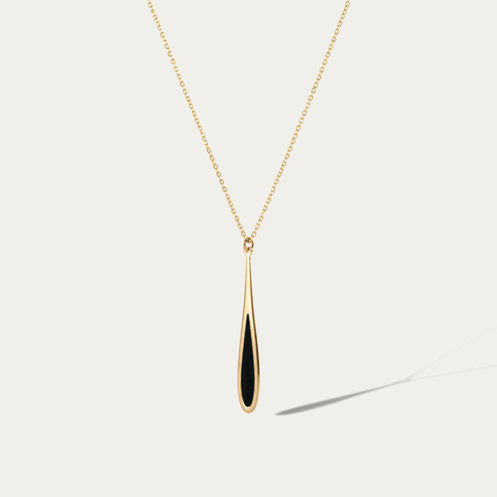 9ct Yellow Gold Black Enamel Teardrop Pendant