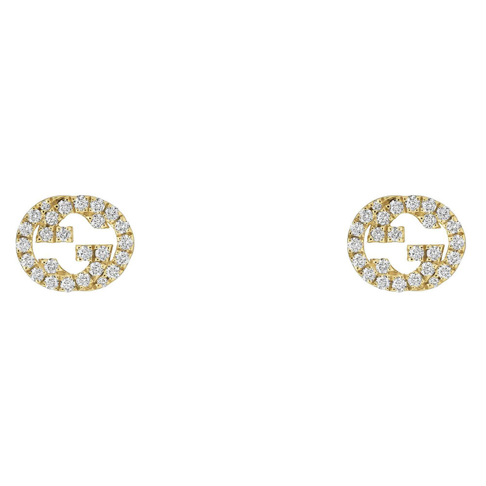Gucci Interlocking Yellow Gold Diamond Stud Earrings