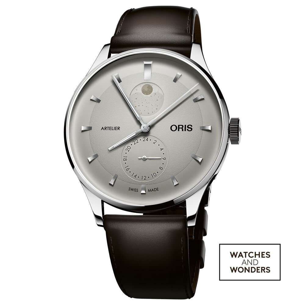 Oris Artelier Complication 39.5mm Ivory Dial Dark Brown Leather Strap Watch