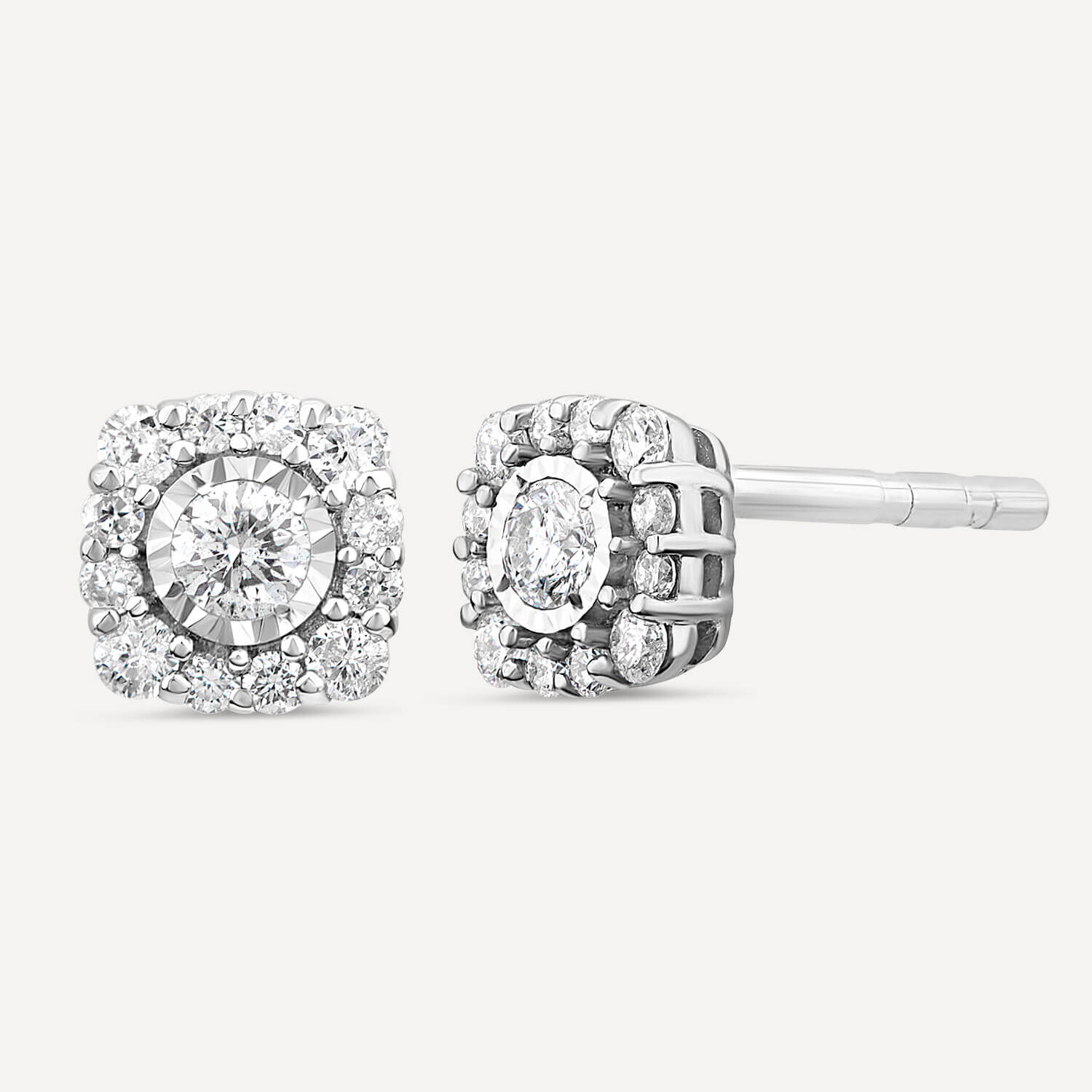 Square halo diamond earrings store