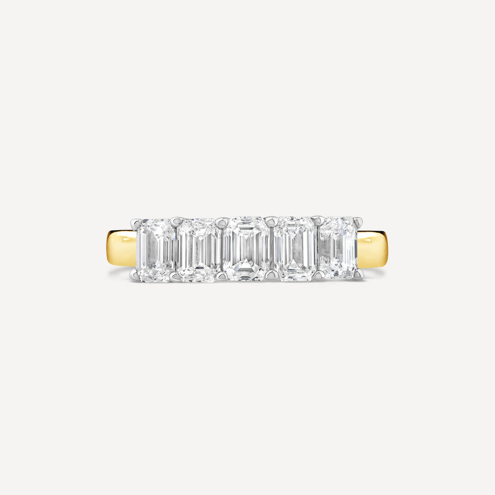 Born 18ct Yellow Gold 1.50ct Lab Grown 5 Stone Emerald Cut Half Eternity Diamond Ring image number 1