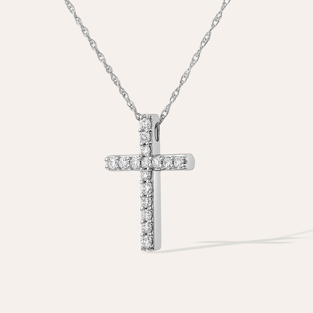 Born Classic 9ct White Gold Lab Grown 0.15ct Round Brilliant Diamond Cross Pendant