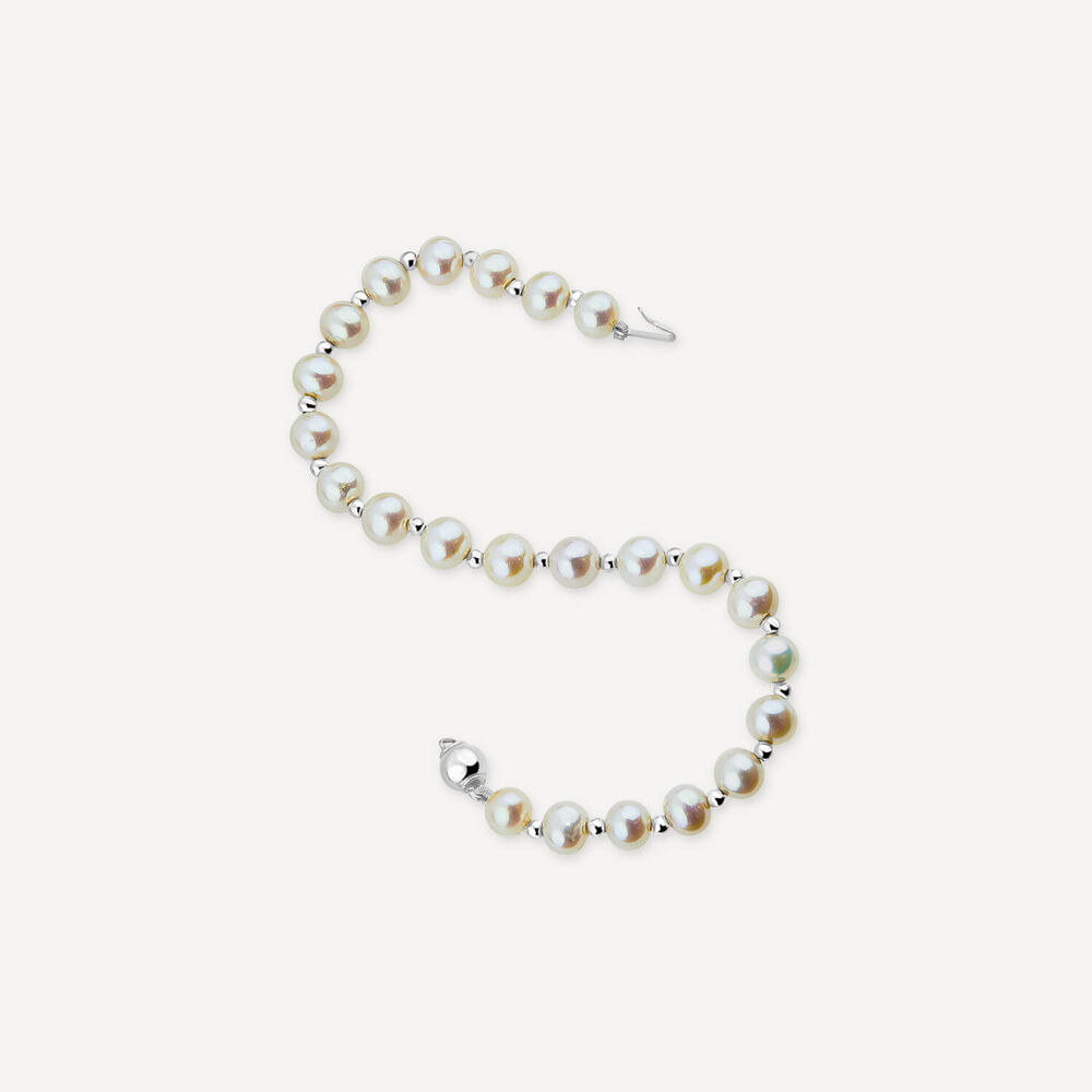 9ct White Gold 6-6.5mm Cultured Freshwater Pearl Beaded Bracelet image number 3