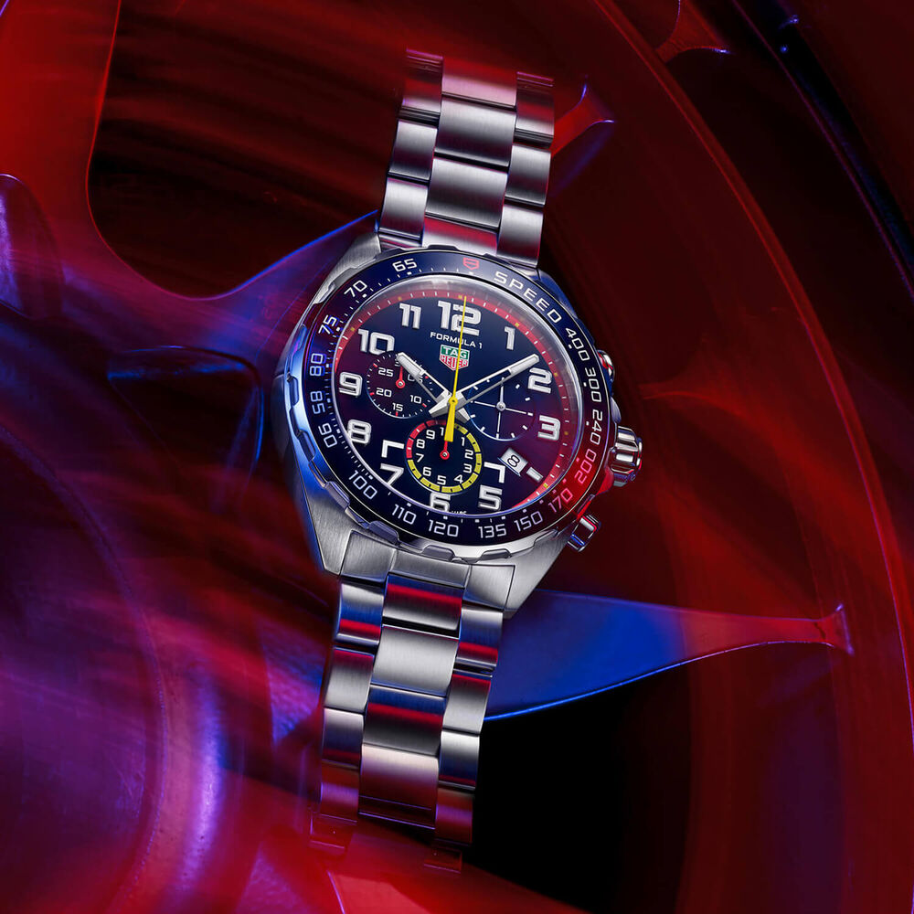 TAG Heuer Formula 1 Red Bull Quartz 43mm Chronograph Blue Dial Steel Case Bracelet Watch image number 2