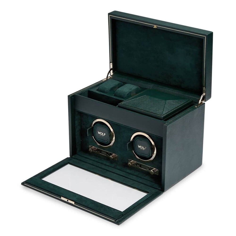 WOLF British Racing Green Double Watch Winder With Storage
