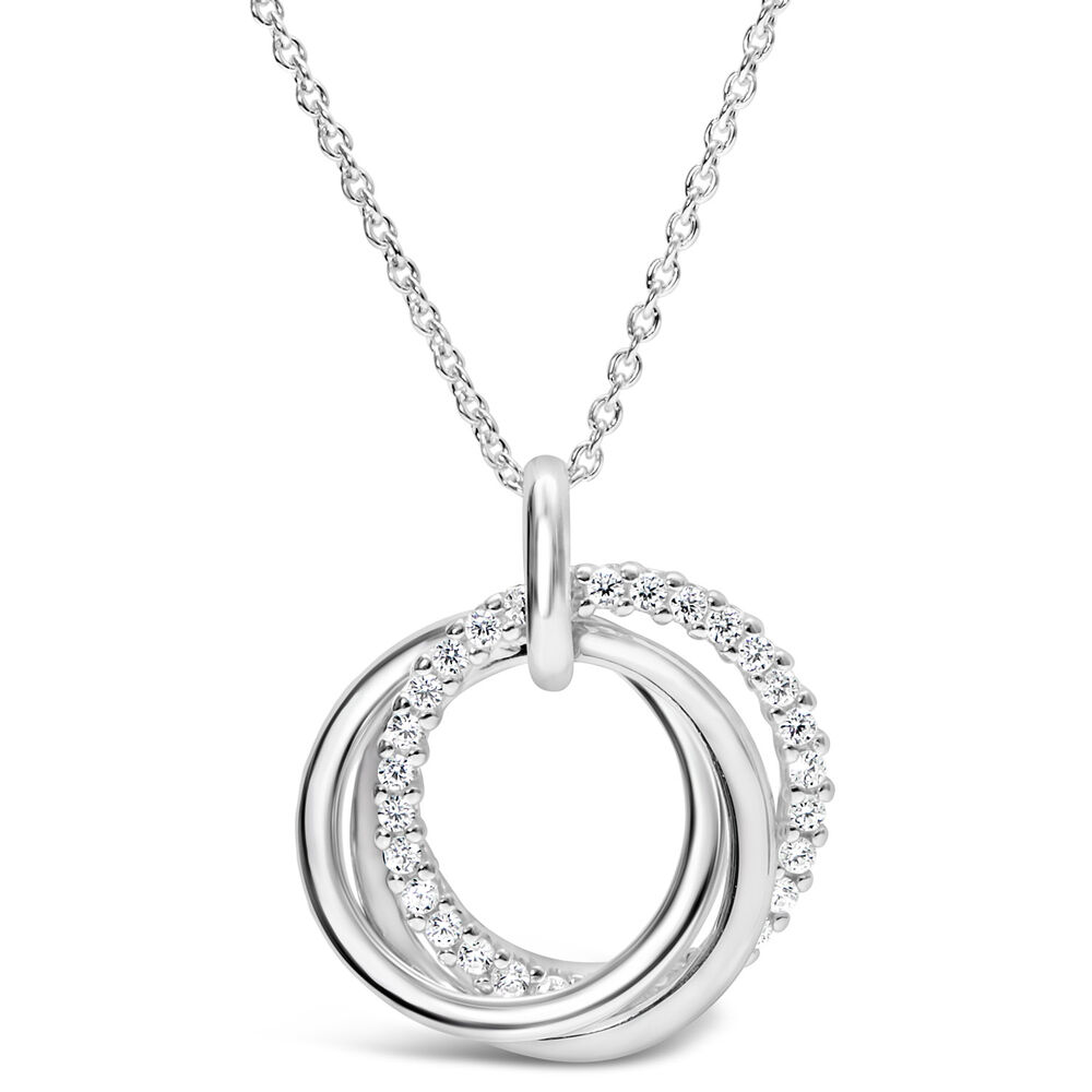 Silver Cubic Zirconia Triple Circle Pendant (Chain Included)