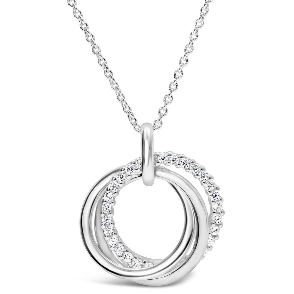 Silver Cubic Zirconia Triple Circle Pendant (Chain Included) image number 0