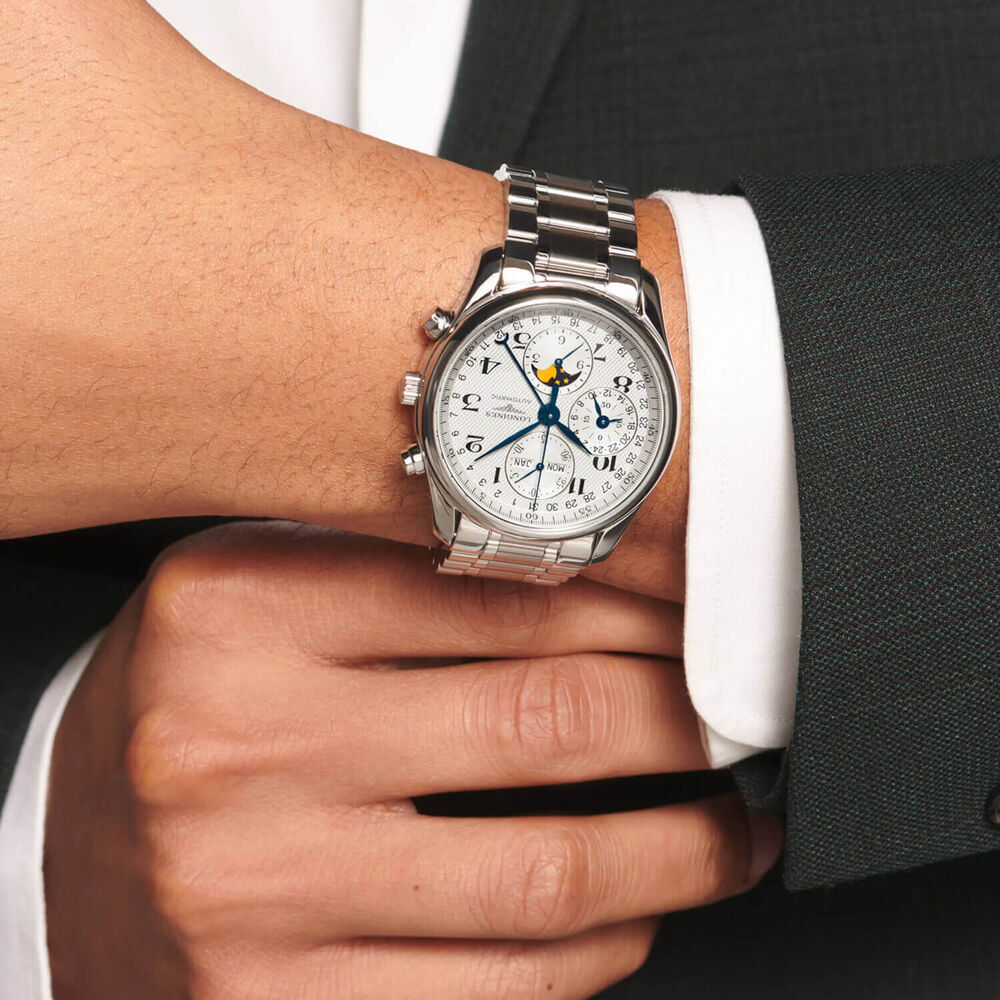 Longines Master Collection Moonphase 40mm Silver Dial Steel Bracelet Watch