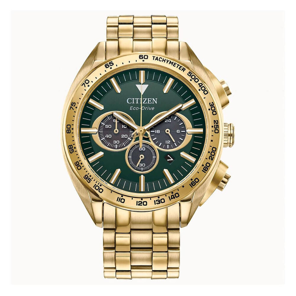 Citizen Sport Luxury 43mm Green Dial Yellow Gold Plated Bracelet Watch