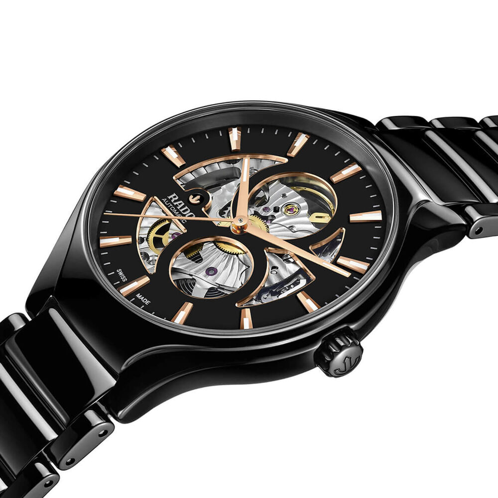 Rado True Round Automatic Open Heart 40mm Black Dial High-Tech Ceramic Bracelet Watch image number 1