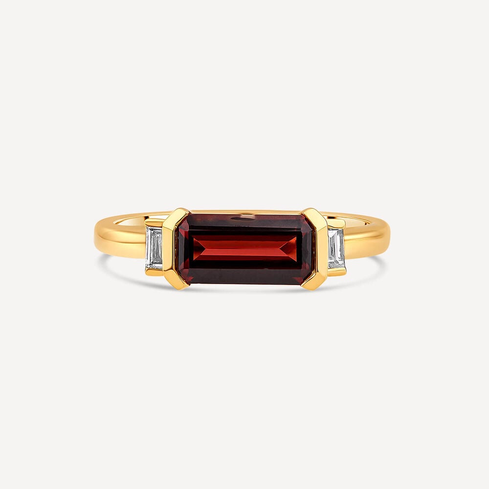 9ct Yellow Gold Octagonal Garnet Diamond Sides Ring
