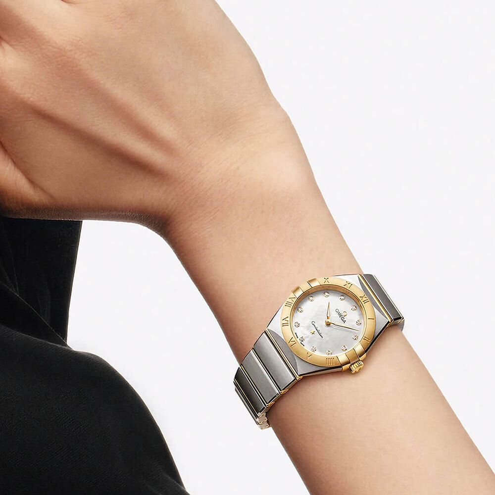 OMEGA Constellation 28mm MOP Dial Diamond Dots Steel & Gold Bracelet