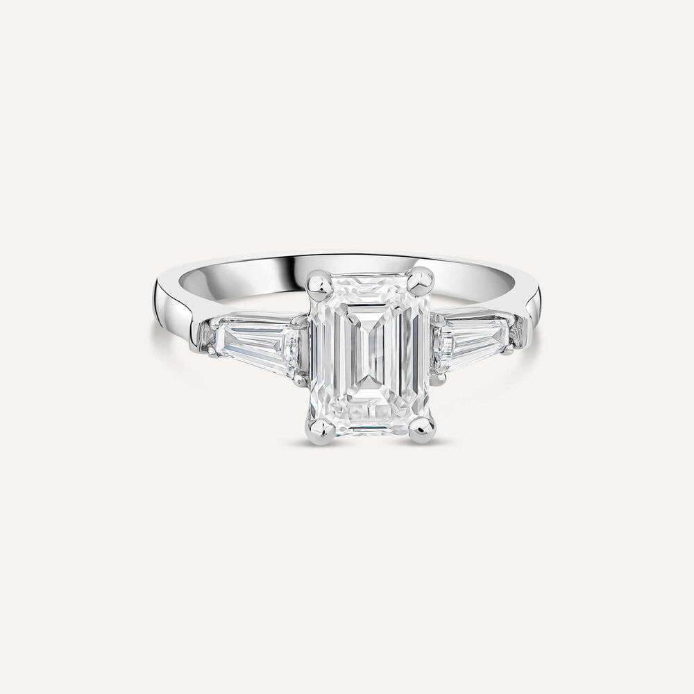 Born Platinum 1.98ct Lab Grown Emerald Cut & Baguette Diamond Sides Ring image number 2
