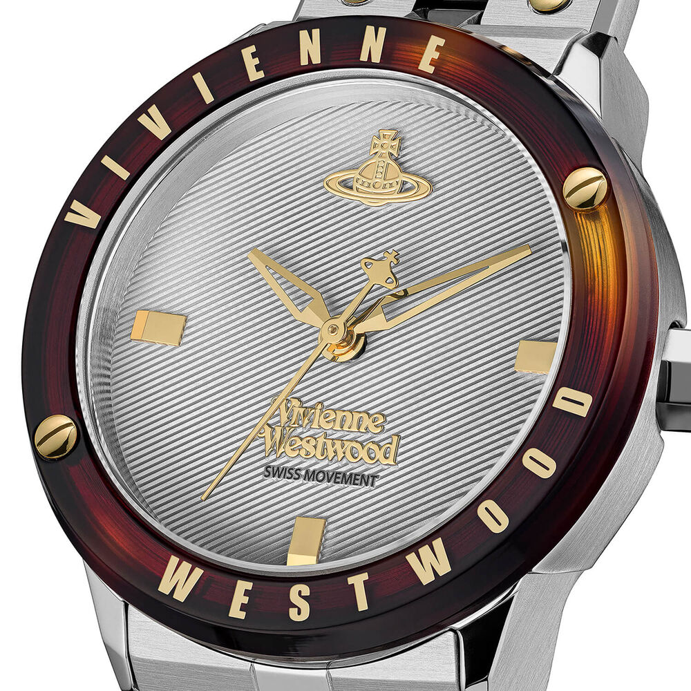 Vivienne Westwood Trellick 30mm Silver Dial Tortoiseshell Bezel Steel Bracelet Watch