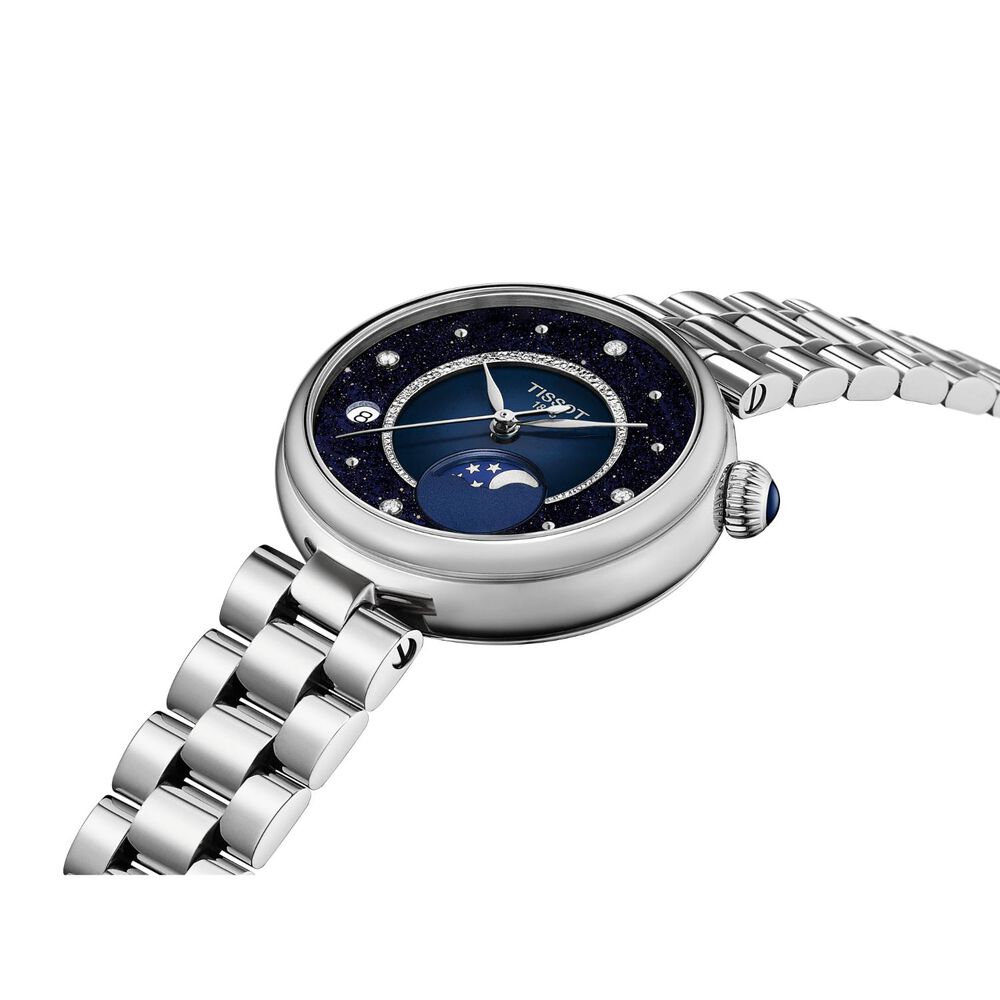 Tissot Desir Moonphase 29.6mm Blue Dial Diamond Dots Steel Bracelet Watch