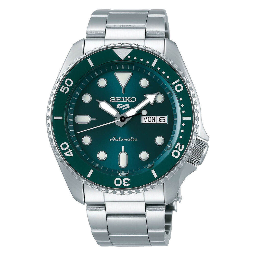 Seiko 5 Sports Style 42.5mm Green Dial Steel Bracelet Watch image number 0