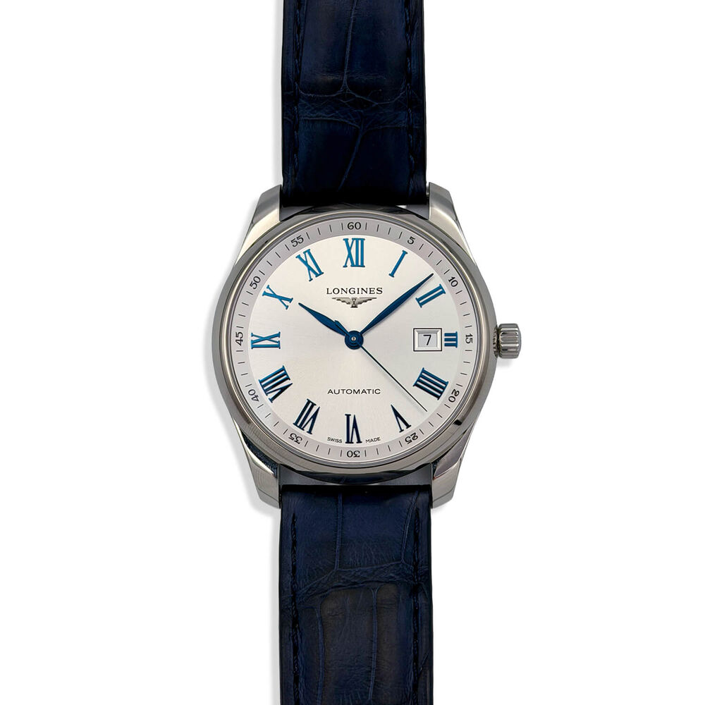 Pre-Owned Longines Master Collection 40mm Silver Dial Blue Leather Strap Watch image number 0