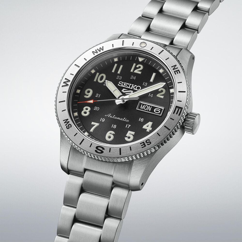 Seiko 5 Sports Field Camo Black 41mm Dial Stainless Steel Bracelet Watch