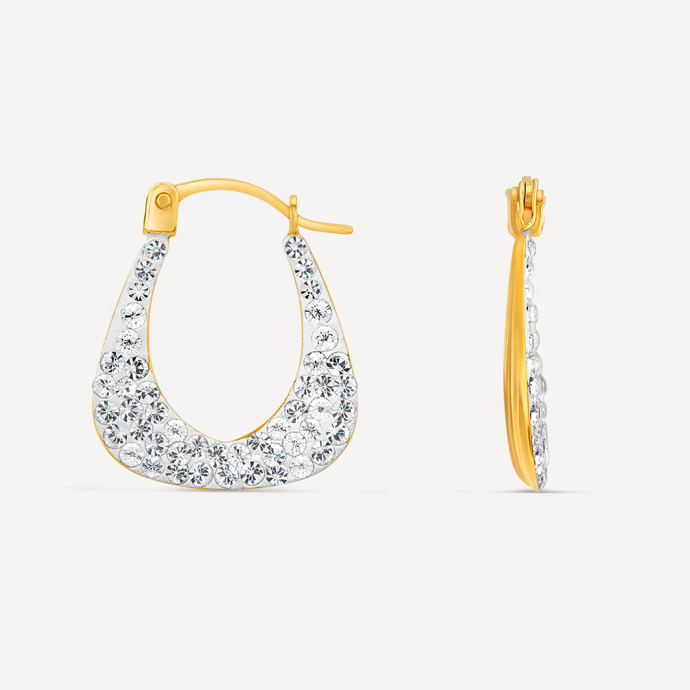 9ct Yellow & White Gold Crystalique Creole Hoop Earrings