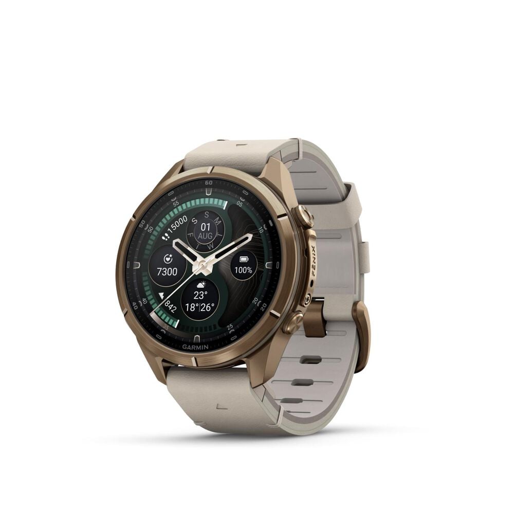 Garmin fenix 9 Pro 43mm Autumn Gold Titanium Bone Leather Strap Watch
