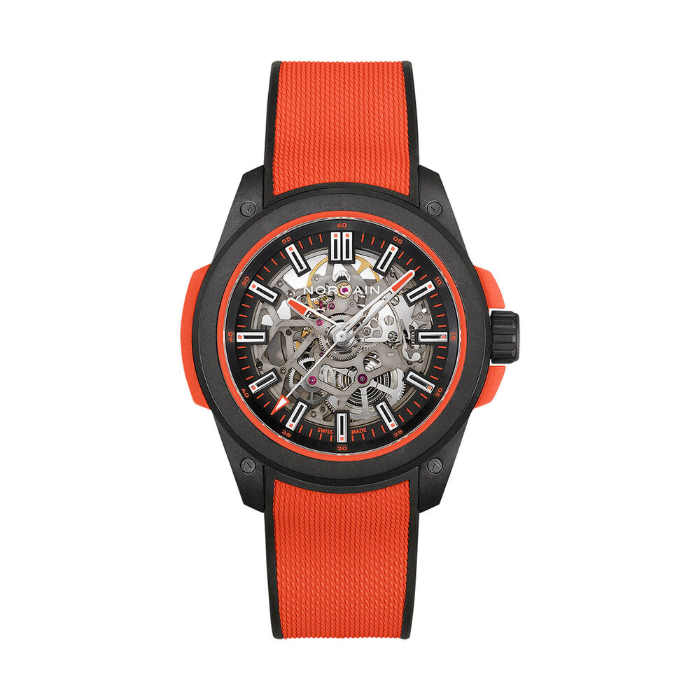 NORQAIN Wild ONE Skeleton 42mm Dial Coral Red Rubber Strap Watch