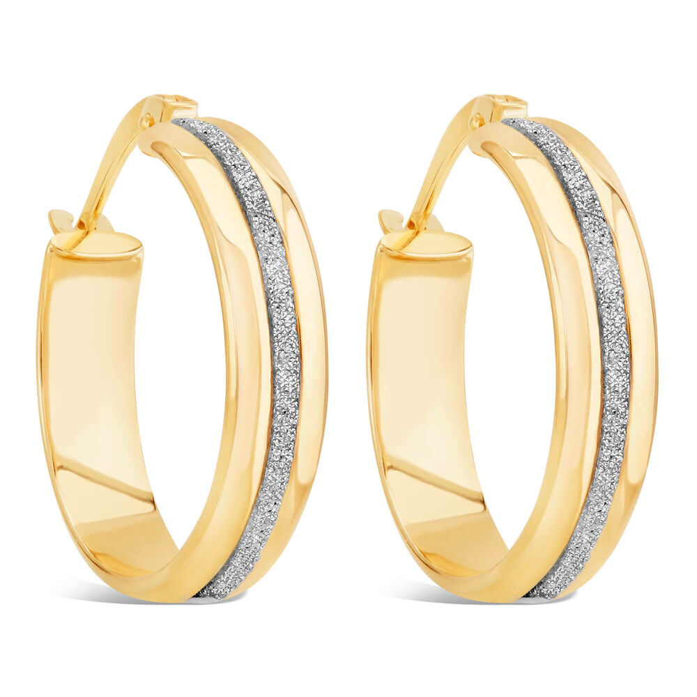 9ct Yellow Gold Small 15mm Glitter Hoop Earrings image number 0