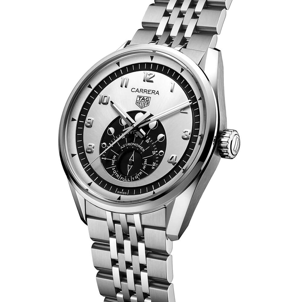 TAG Heuer Carrera Astronomer 39mm Silver Dial Steel Bracelet Watch image number 2