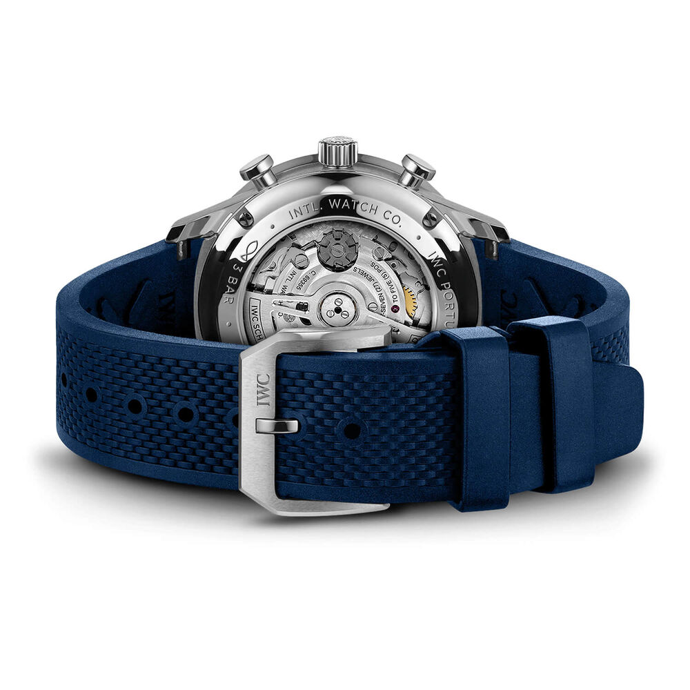 IWC Schaffhausen Portugieser Chronograph White Dial Blue Strap Watch image number 3
