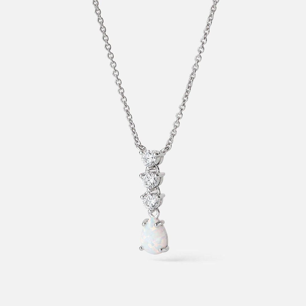 Sterling Silver Pear Opal 3 Cubic Zirconia Top Necklet