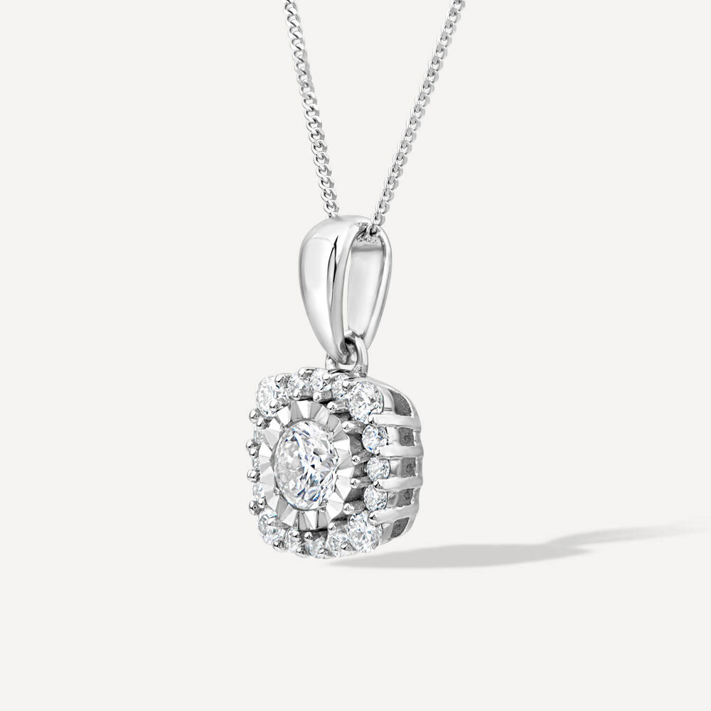 9ct White Gold 0.26ct Square Illusion Diamond Halo Pendant