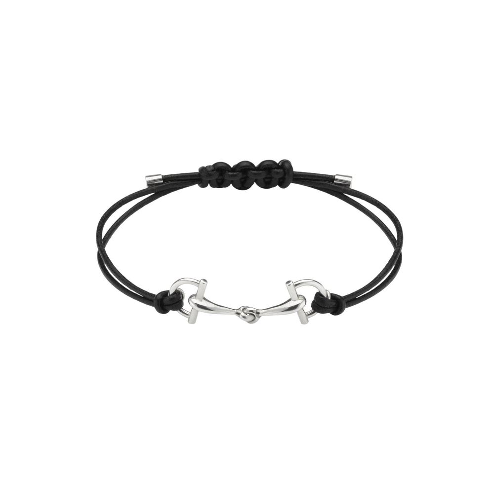 Gucci Staffa Black Leather Cord Sterling Silver Charm Bracelet