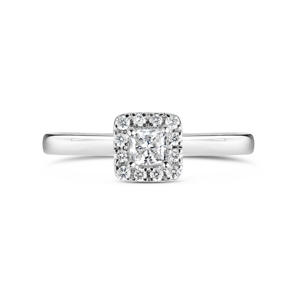 9ct White Gold 0.25ct Diamond Princess Cut Halo Ring