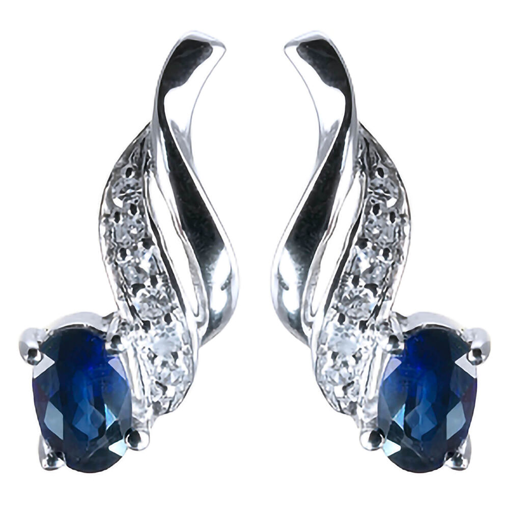 9ct white gold sapphire and diamond stud earrings image number 0